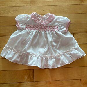 Vintage Eaton Baby Girl Dress White Pink Size 0-3 months Embroidered Ruffles